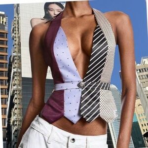 Silk Patchwork Tieback Halter Top